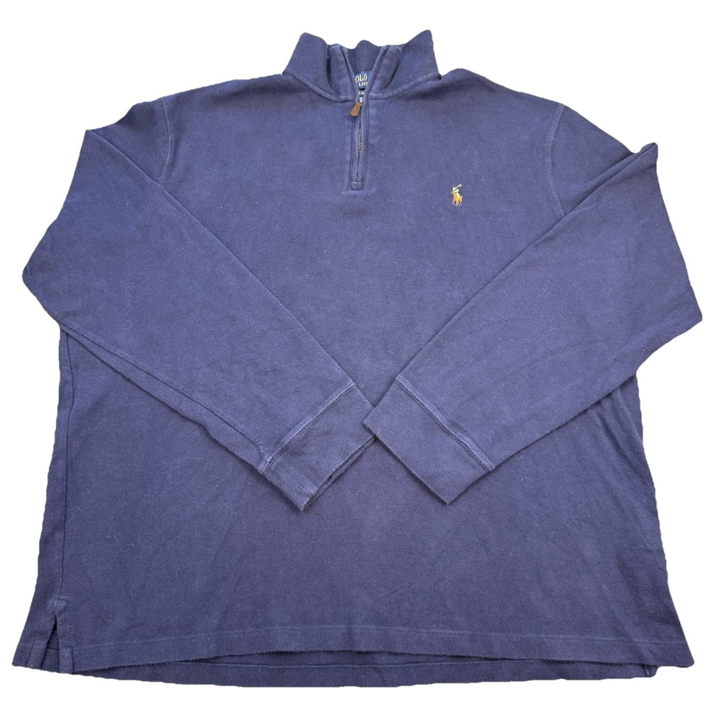 Polo‎ Ralph Lauren Mens Large Navy Blue Estate Rib Quarter Zip Pullover Sweater